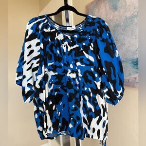 Calvin Klein Abstract Cotton Blouse in Black and Blue Women’s size 2x Plus